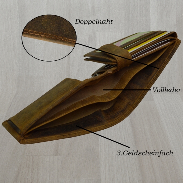 flevado Hunter Vollleder Herren Geldbörse Riegelverschluss Querformat RFID Schutz mit Geschenkbox